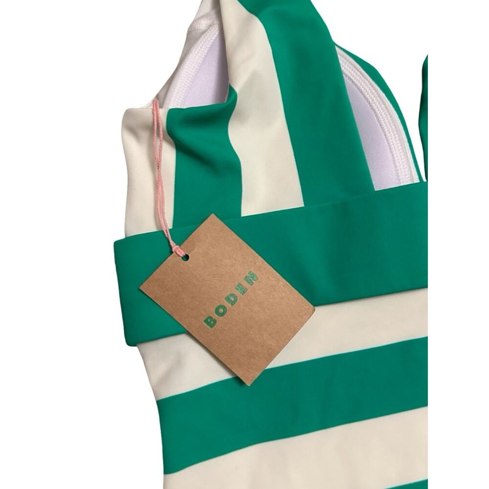 NEW - BODEN women PORTO V-NECK resin buckle one piece swimsuit green white SZ 6L - Picture 7 of 15
